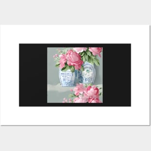 French roses in vase on grey Posters and Art